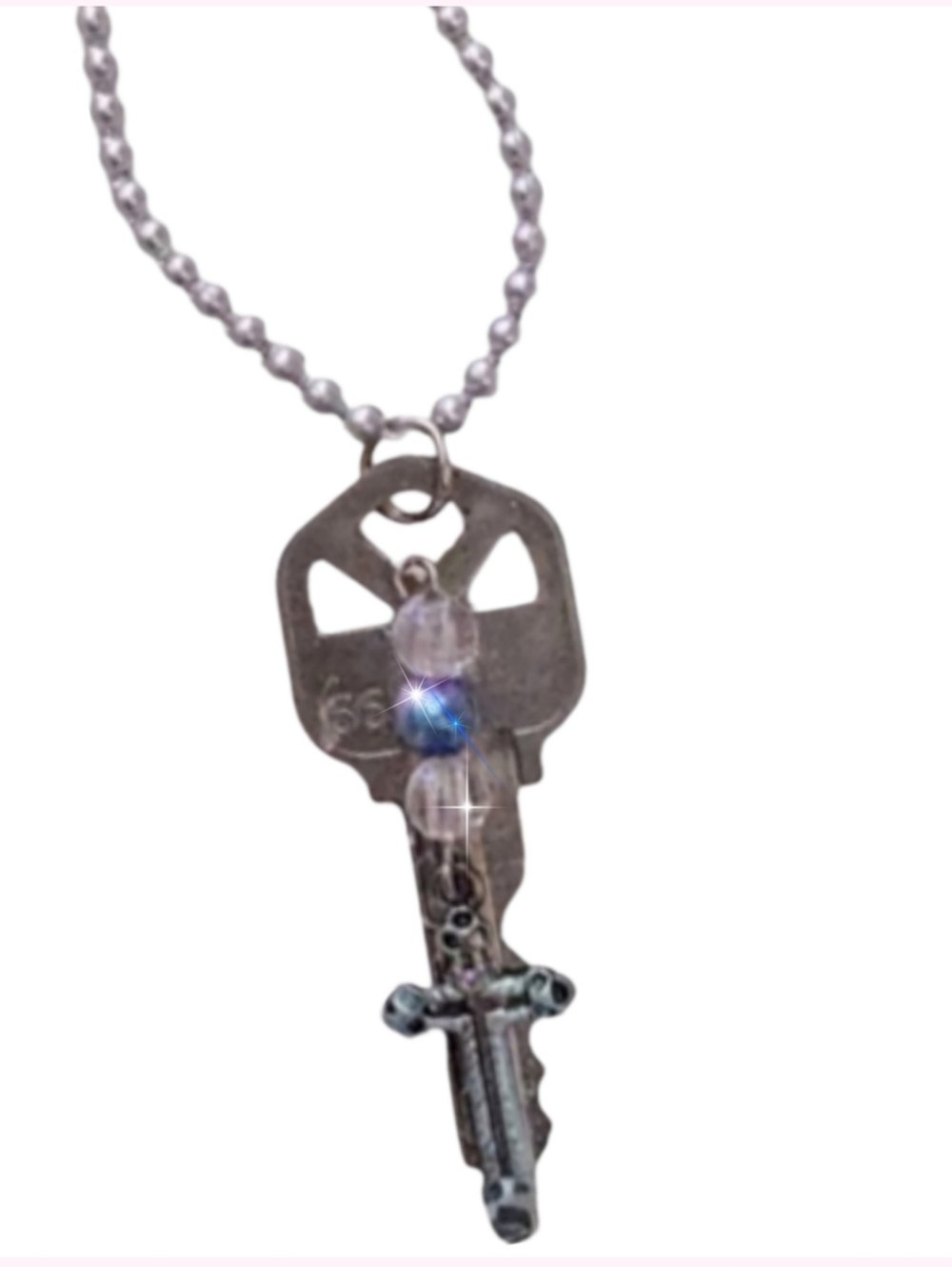 Kid's Key Necklace with Beads & Cross Embellishments